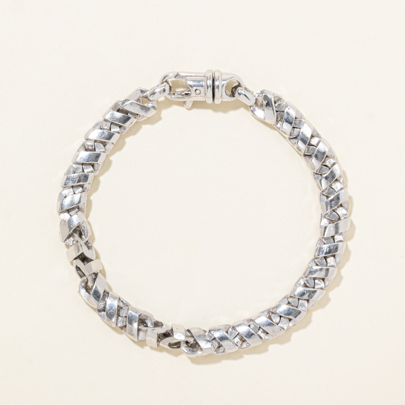 10k White Gold Woven Link Chain Bracelet | 8.5"