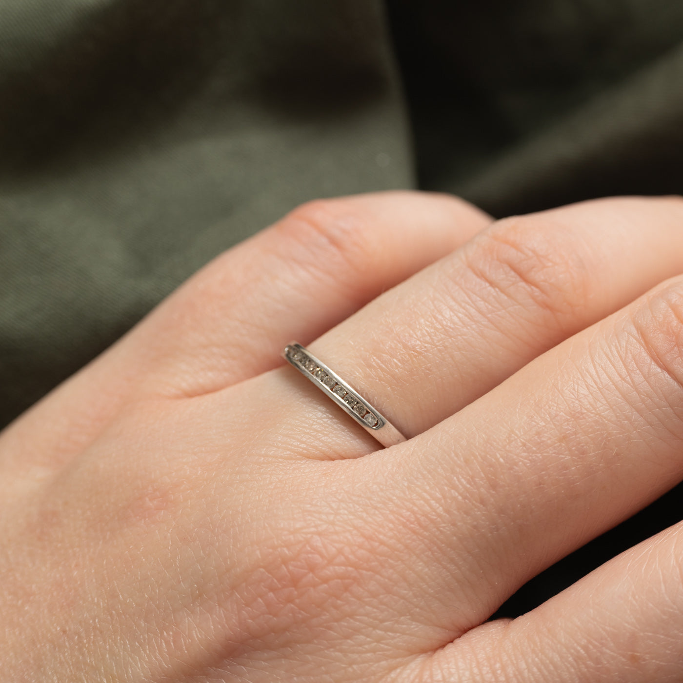 14K White Gold Semi Eternity Diamond Band | SZ 6.5