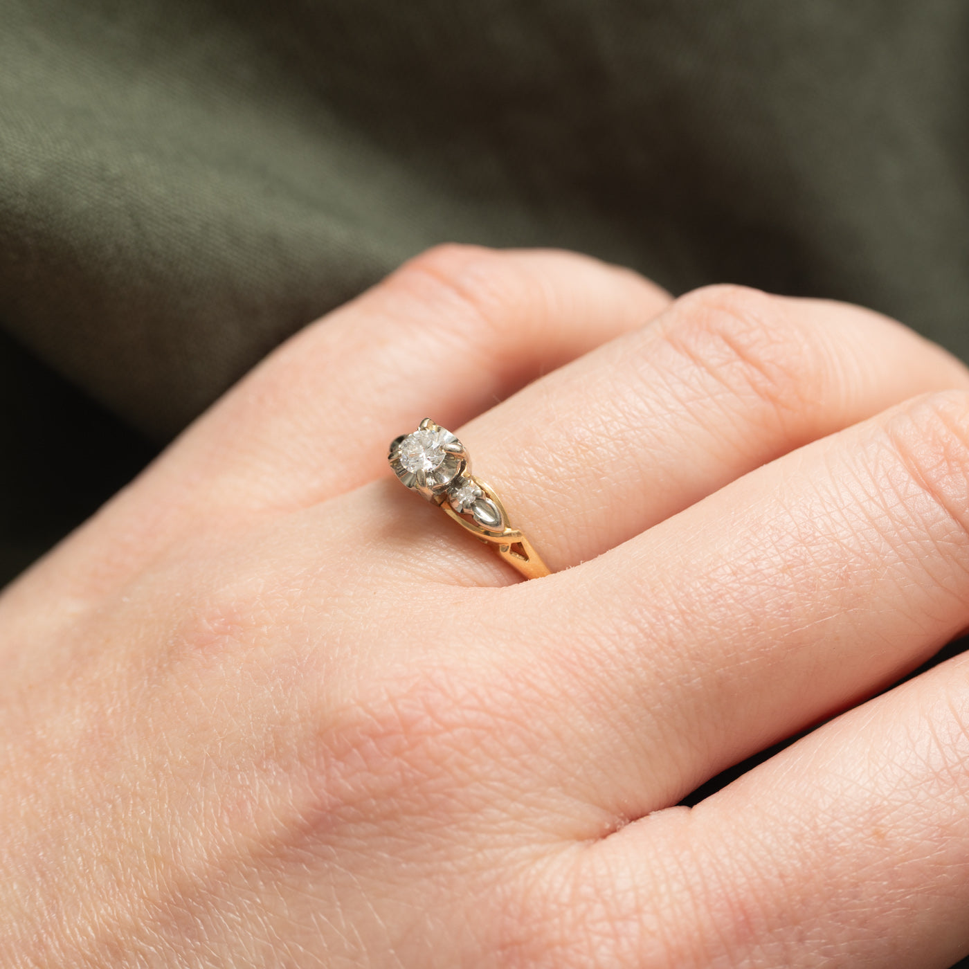 Bague en or bicolore 14 carats sertie de diamants illusion | 0,20 ct | Taille 7