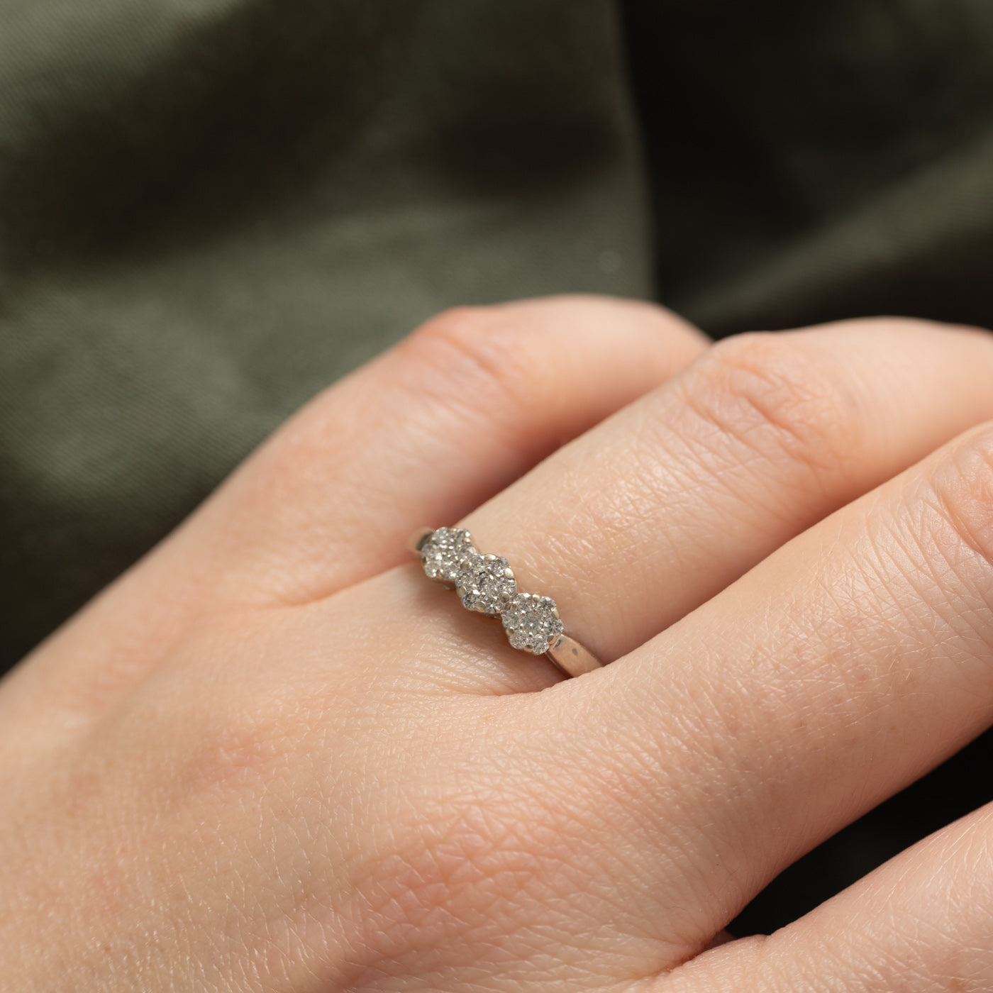 14K White Gold Diamond Multi Cluster Ring | SZ 6.75