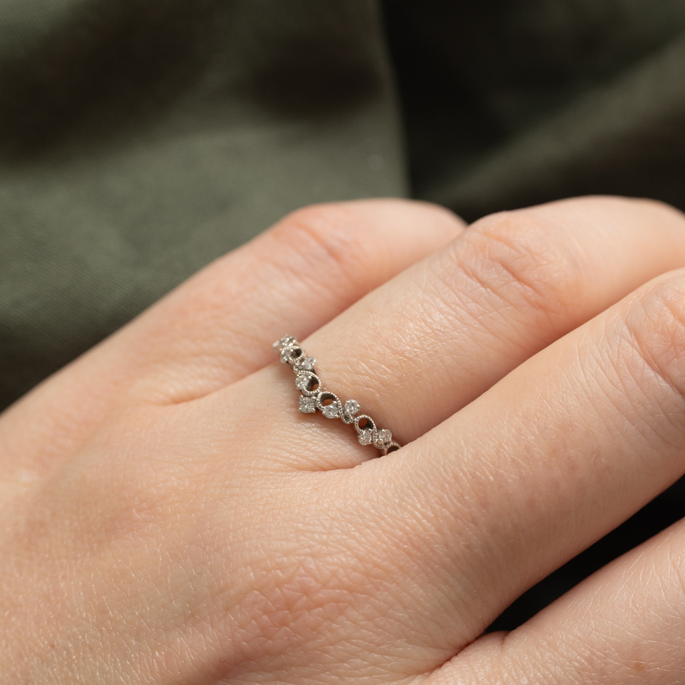 14K Diamond Milgrain Chevron Ring | SZ 6.0