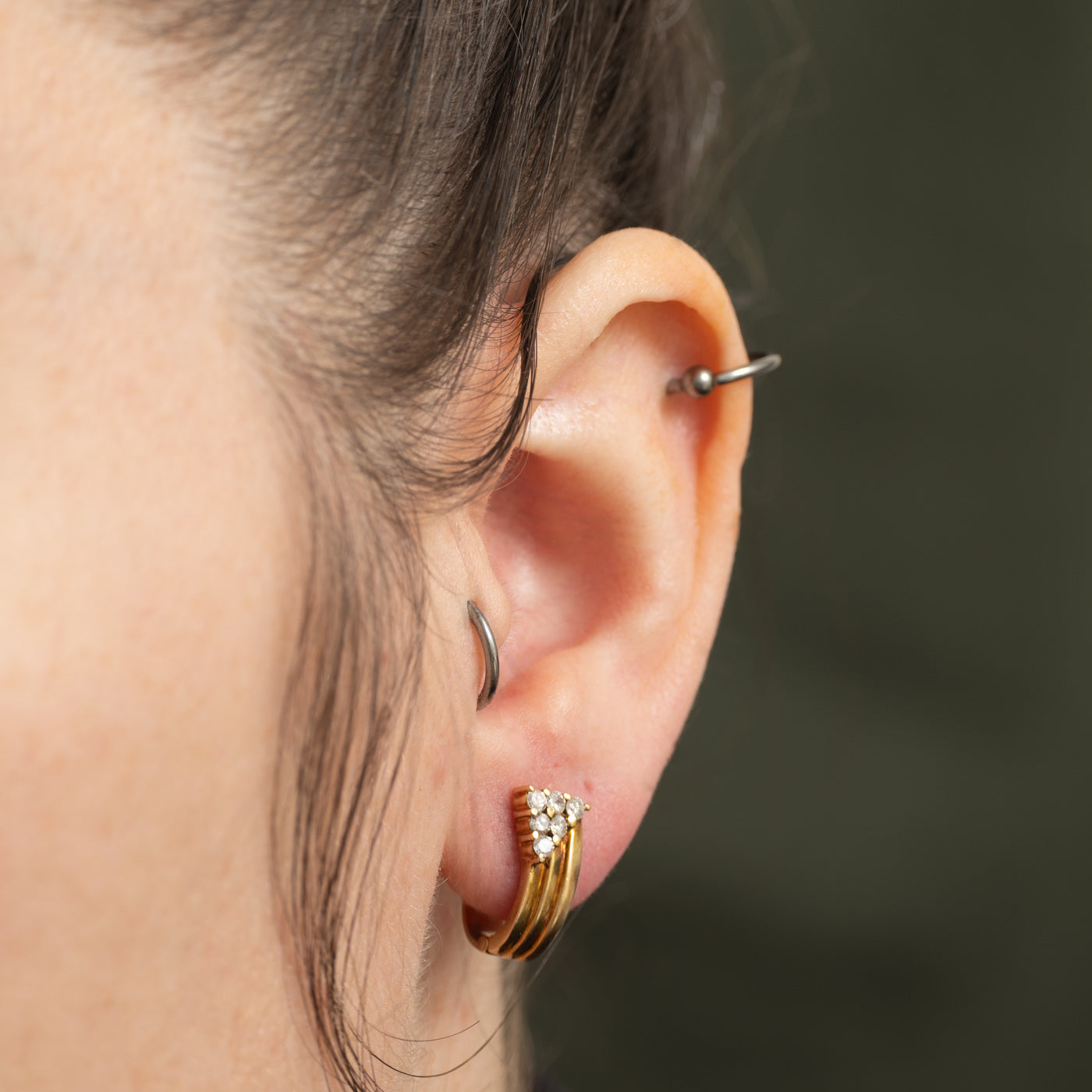 14k Diamond Triangle Cluster Grooved Huggie Earrings | 0.30ctw