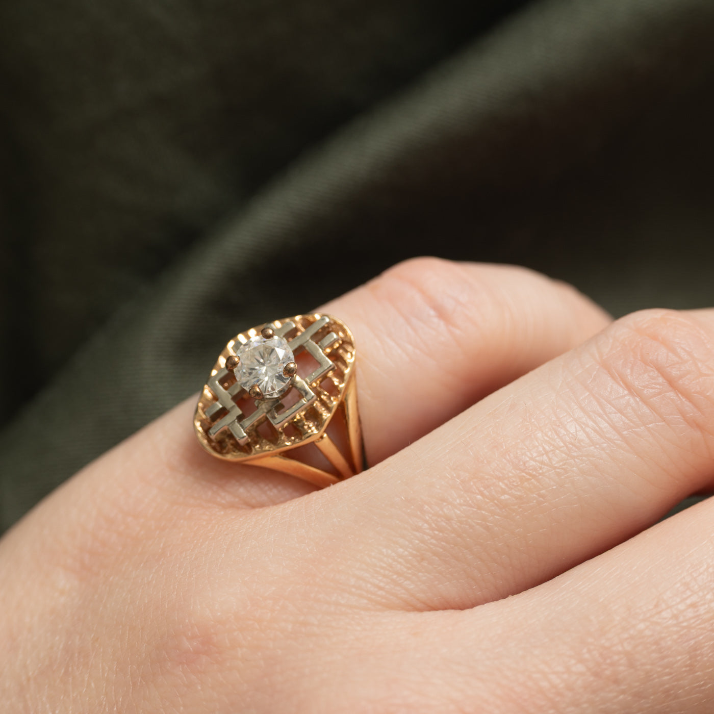 14k Solitaire Diamond Geometric Openwork Ring | 0.55ct I1 H/I | SZ 3.25