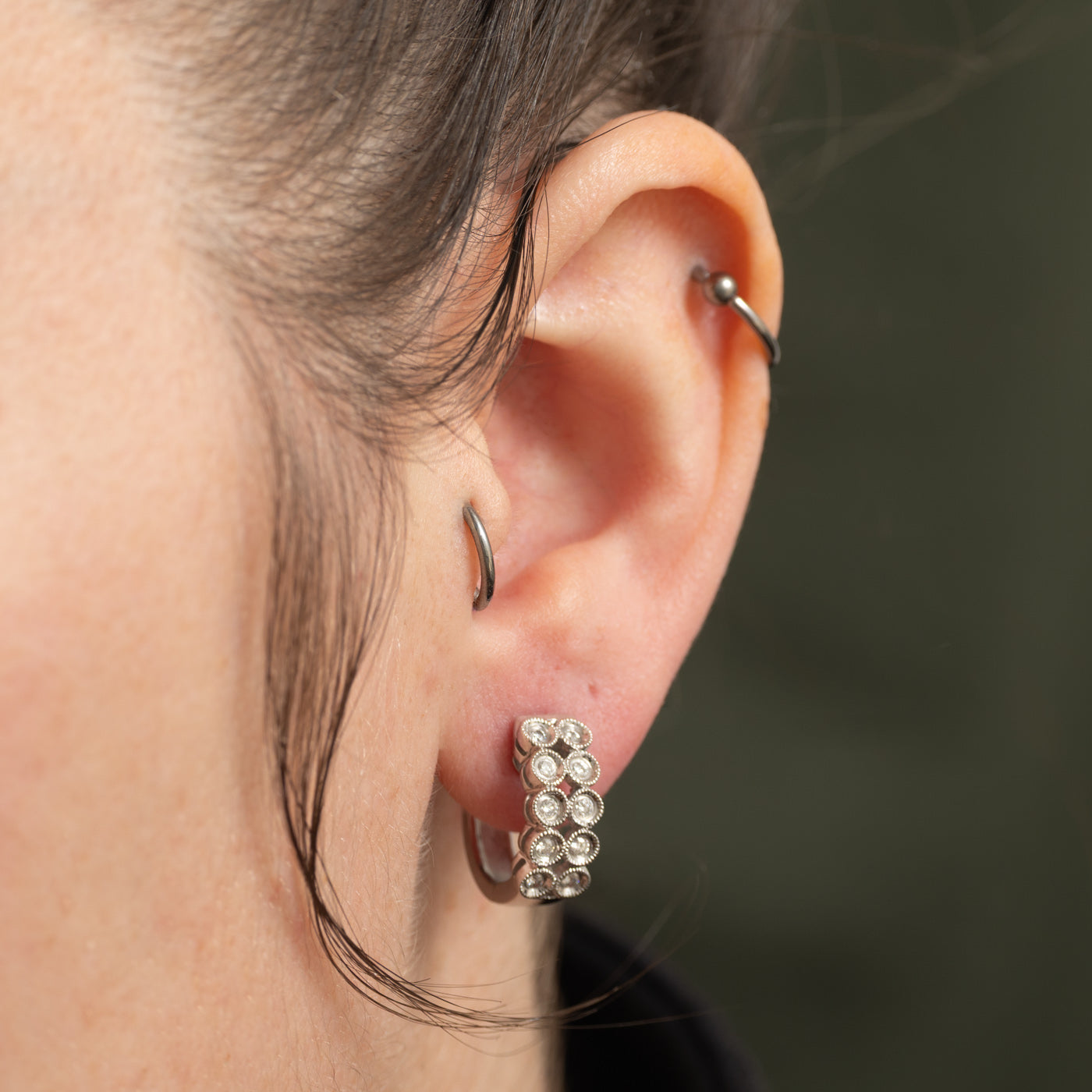 14k White Gold Diamond Double Row Hoop Earrings | 0.40ctw