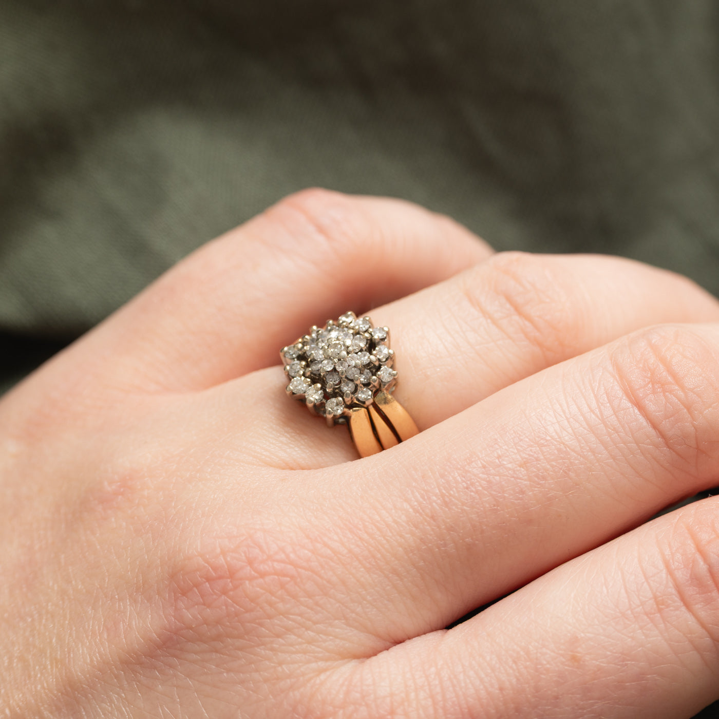 14K Diamond Petal Cluster Wedding Ring Set | 0.32ctw | SZ 4.5