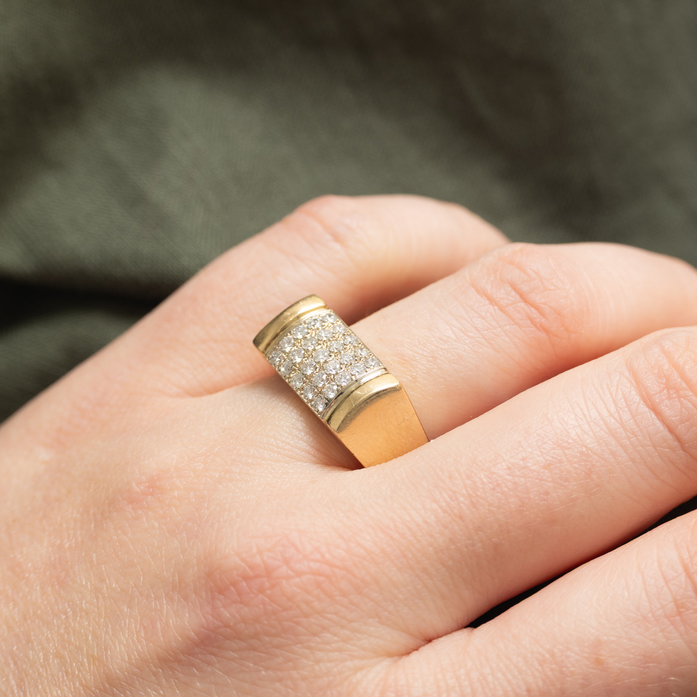 Bague épaisse en or 14 carats sertie de diamants rectangulaires | 0,50 ct au total | Taille 7,5