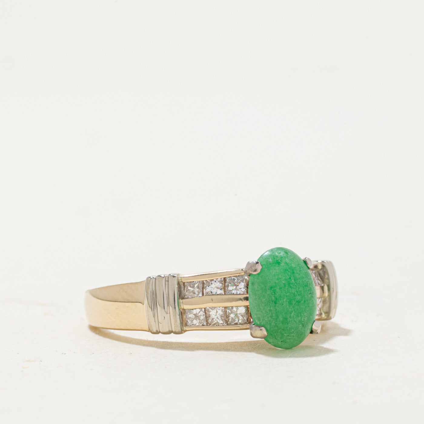 14k Jadeite & Diamond Accented Ring | 1.20ct, 0.39ctw | SZ 6.75