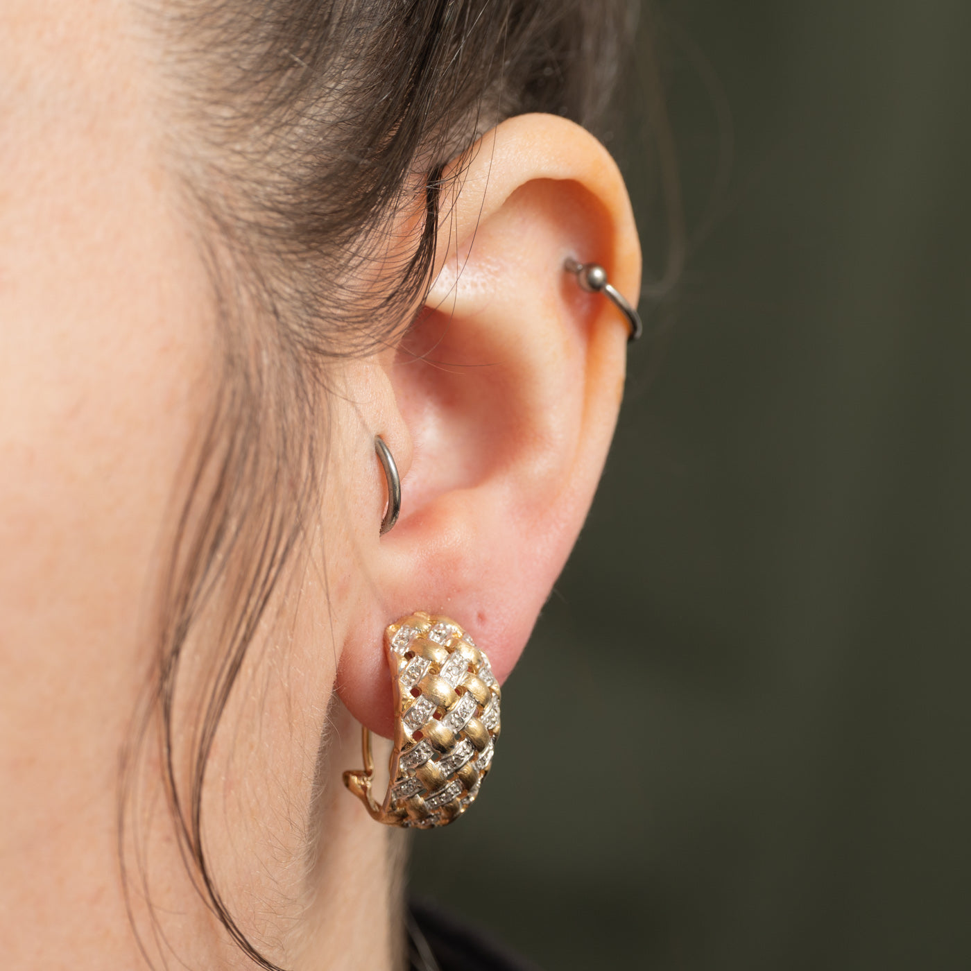 14k Diamond Woven Hoop Earrings | 0.03ctw
