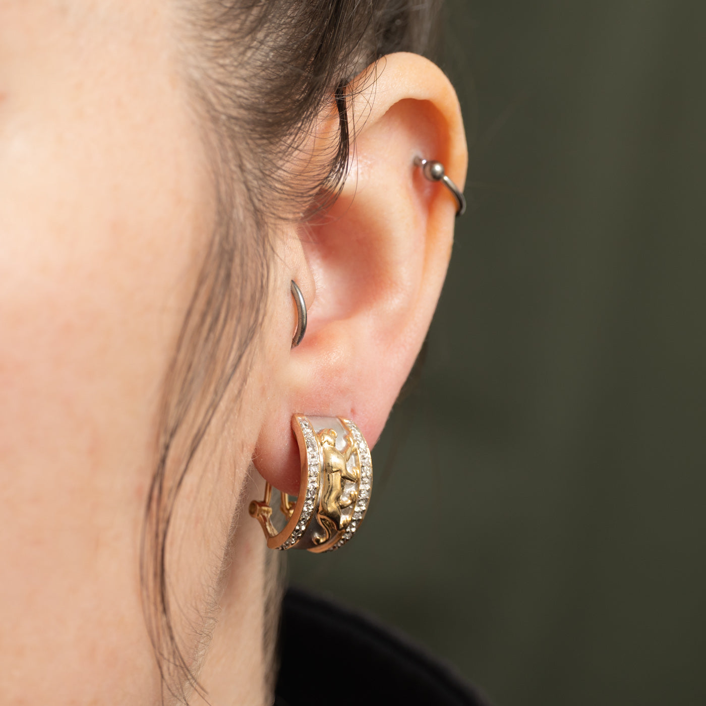 14k Diamond Textured Panther Hoop Earrings | 0.14ctw