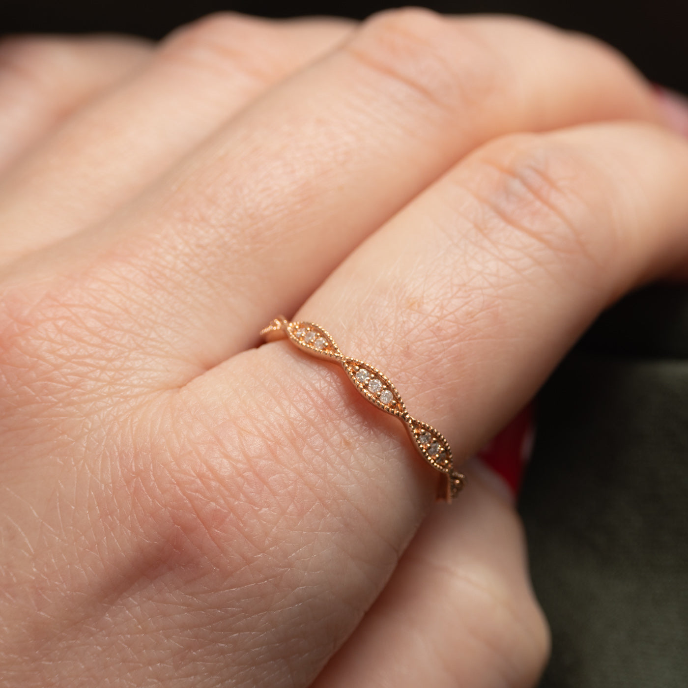 Rose Gold Diamond Marquise Patterned Band | SZ 9.25