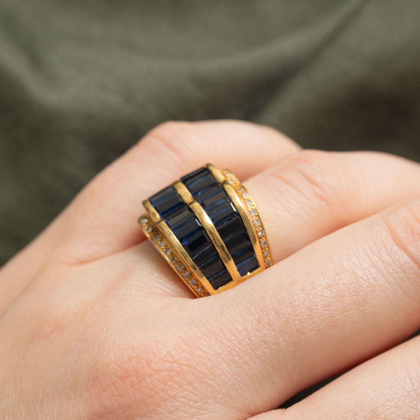 18k Sapphire & Diamond Multi Row Ring | 6.75ctw, 0.26ctw | SZ 6.5