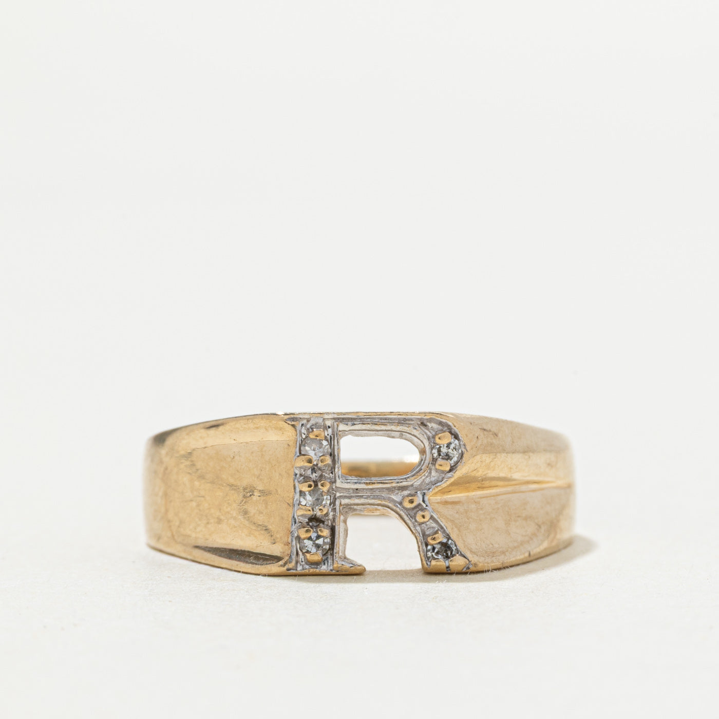 10k Diamond "R" Initial Ring | SZ 8