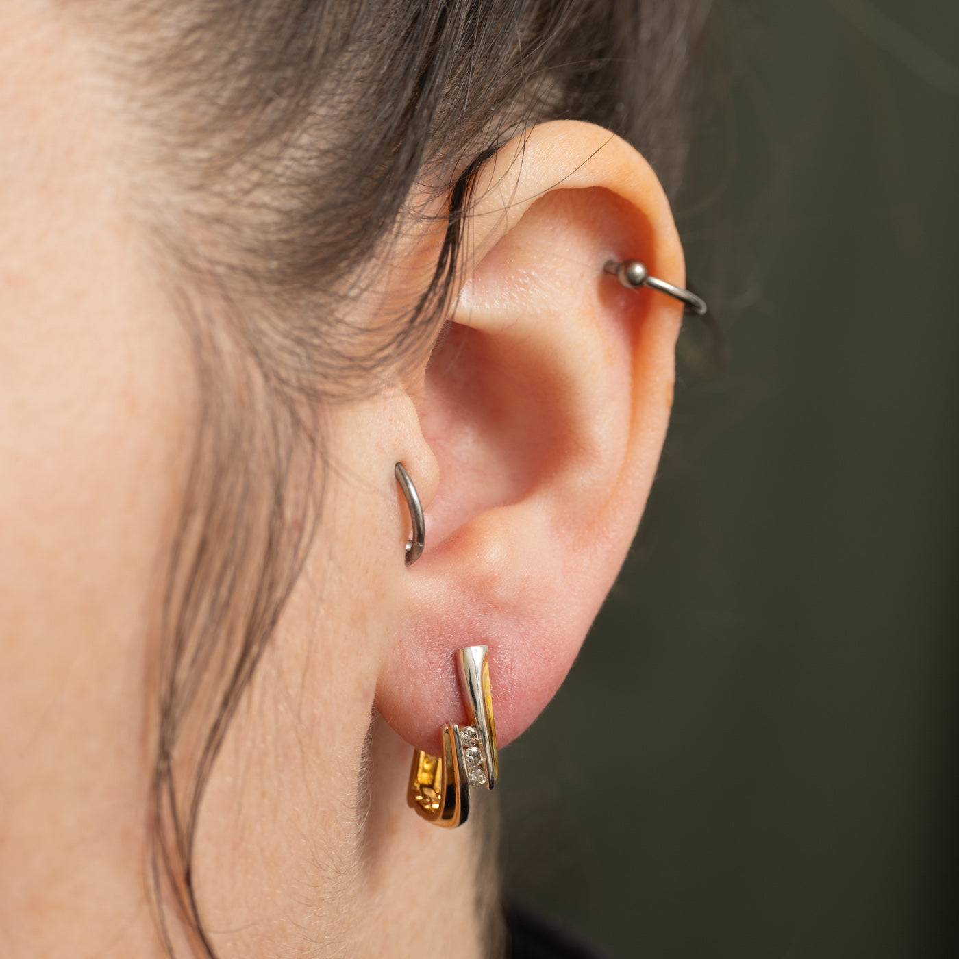 14k Two Tone Gold Diamond Bypass Earrings | 0.15ctw