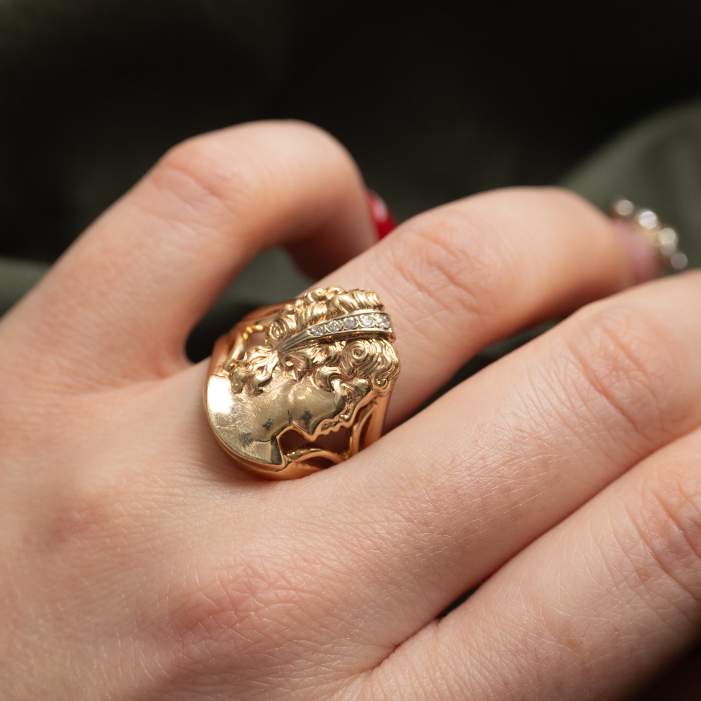 10k Diamond Portrait Cameo Ring | SZ 9.25