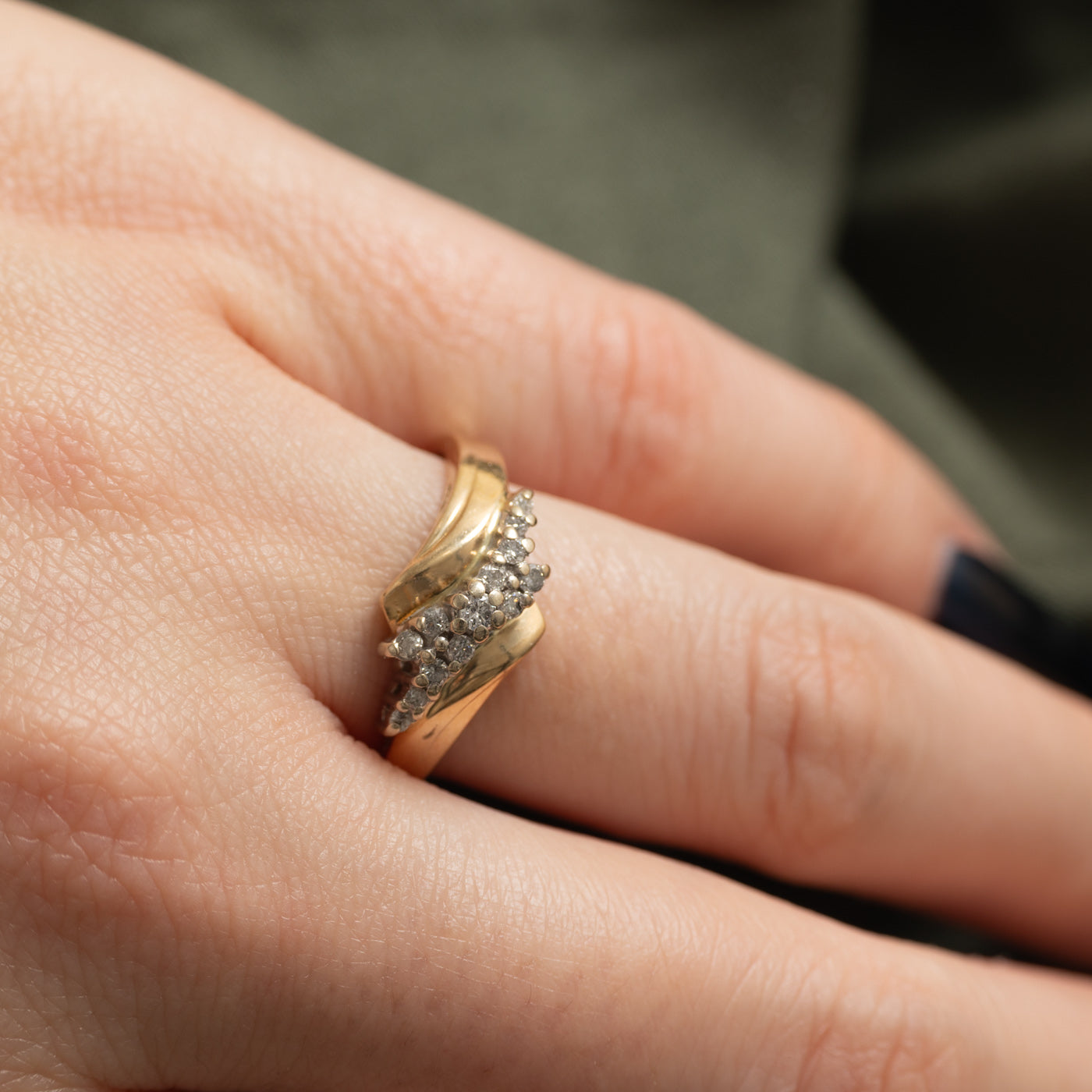 14K Diamond Cluster Bypass Ring | SZ 7.5