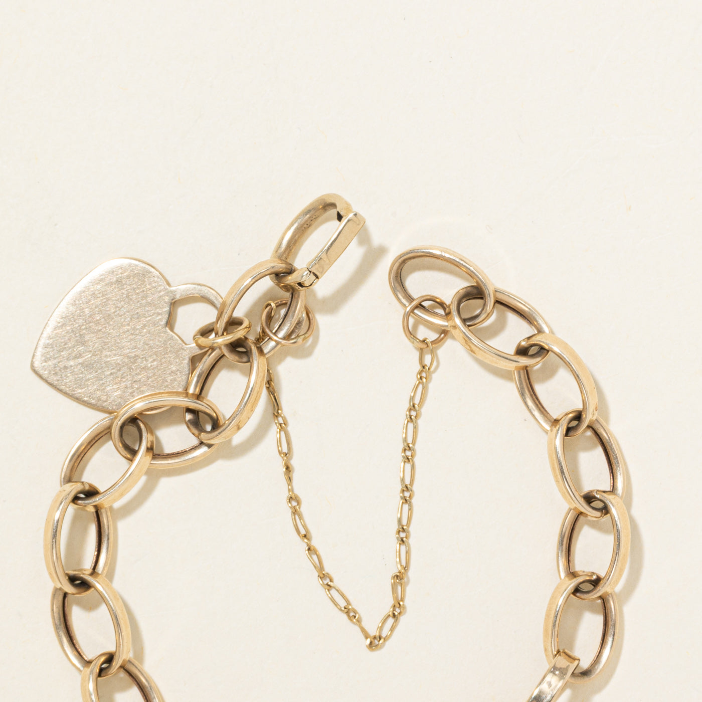 10k Yellow Gold Heart Charm Cable Link Bracelet | 7.5"
