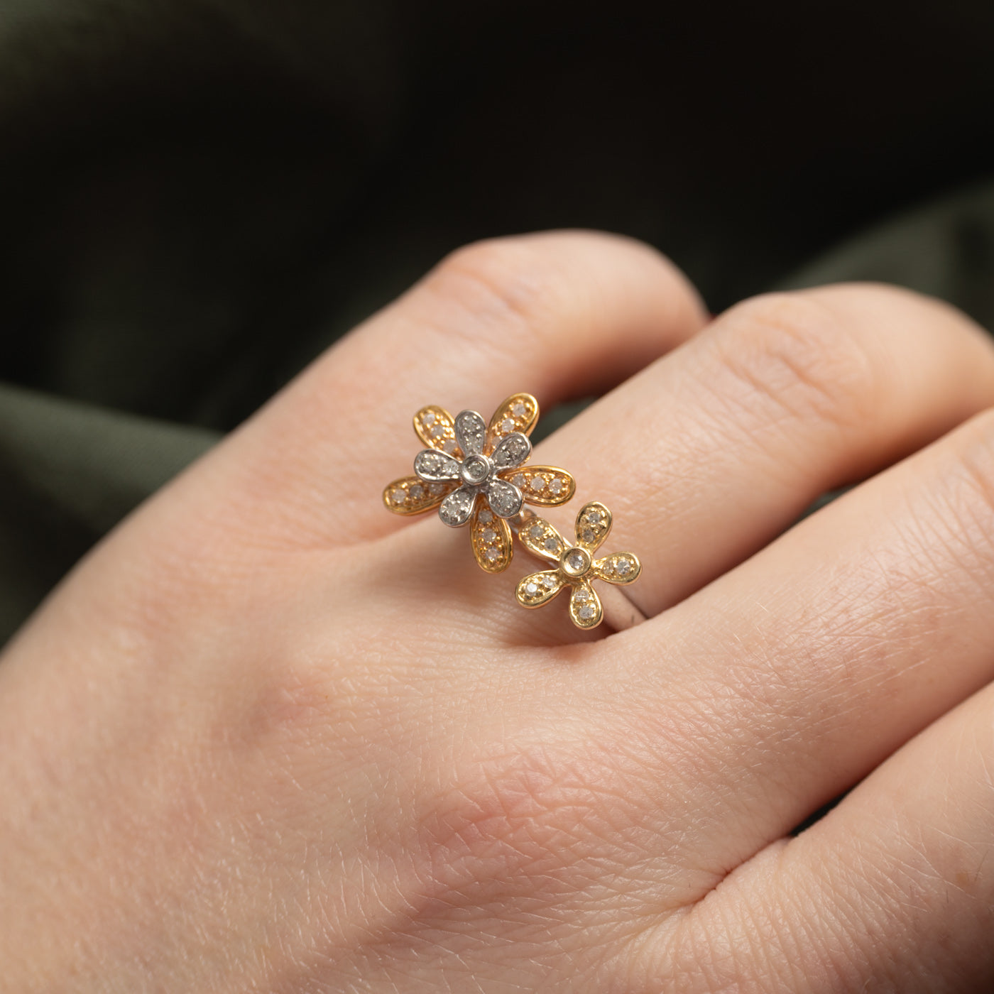 10k Two Tone Gold Diamond Floral Ring | SZ 7.25