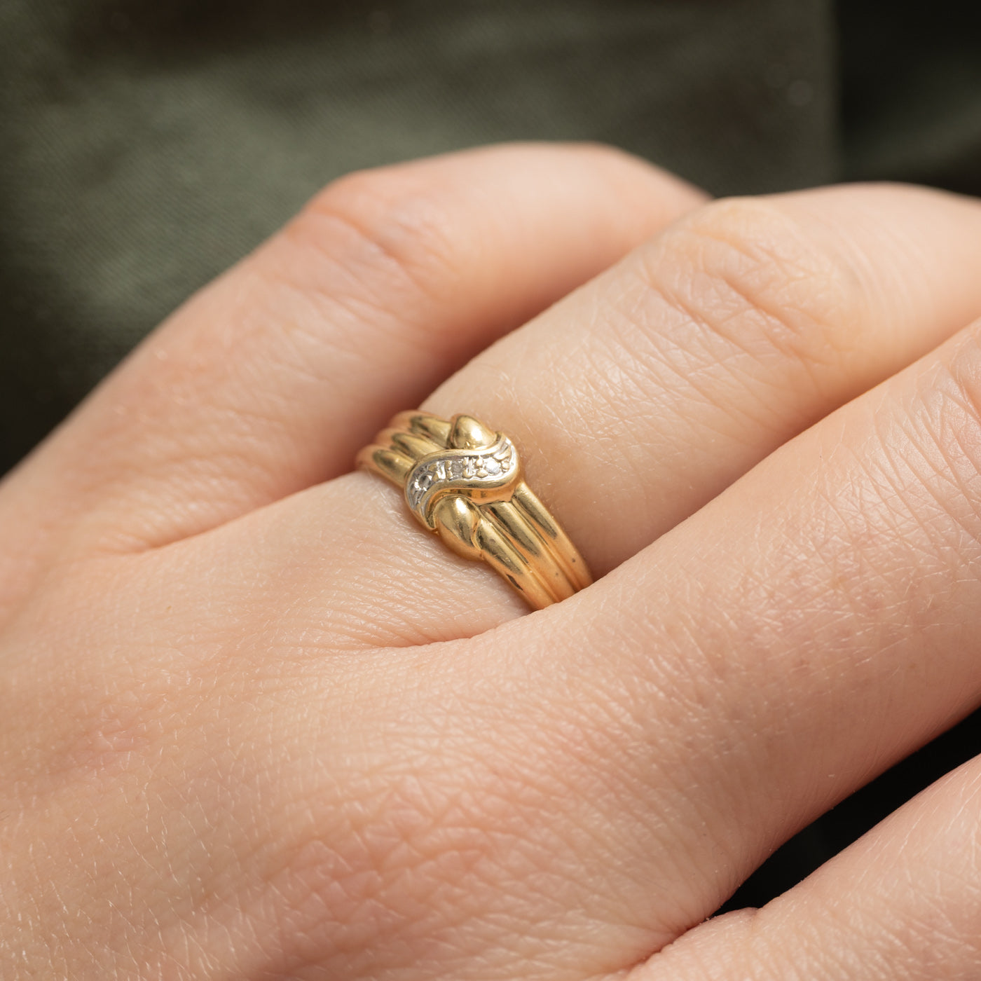 14K Diamond X Grooved Ring | SZ 5.25