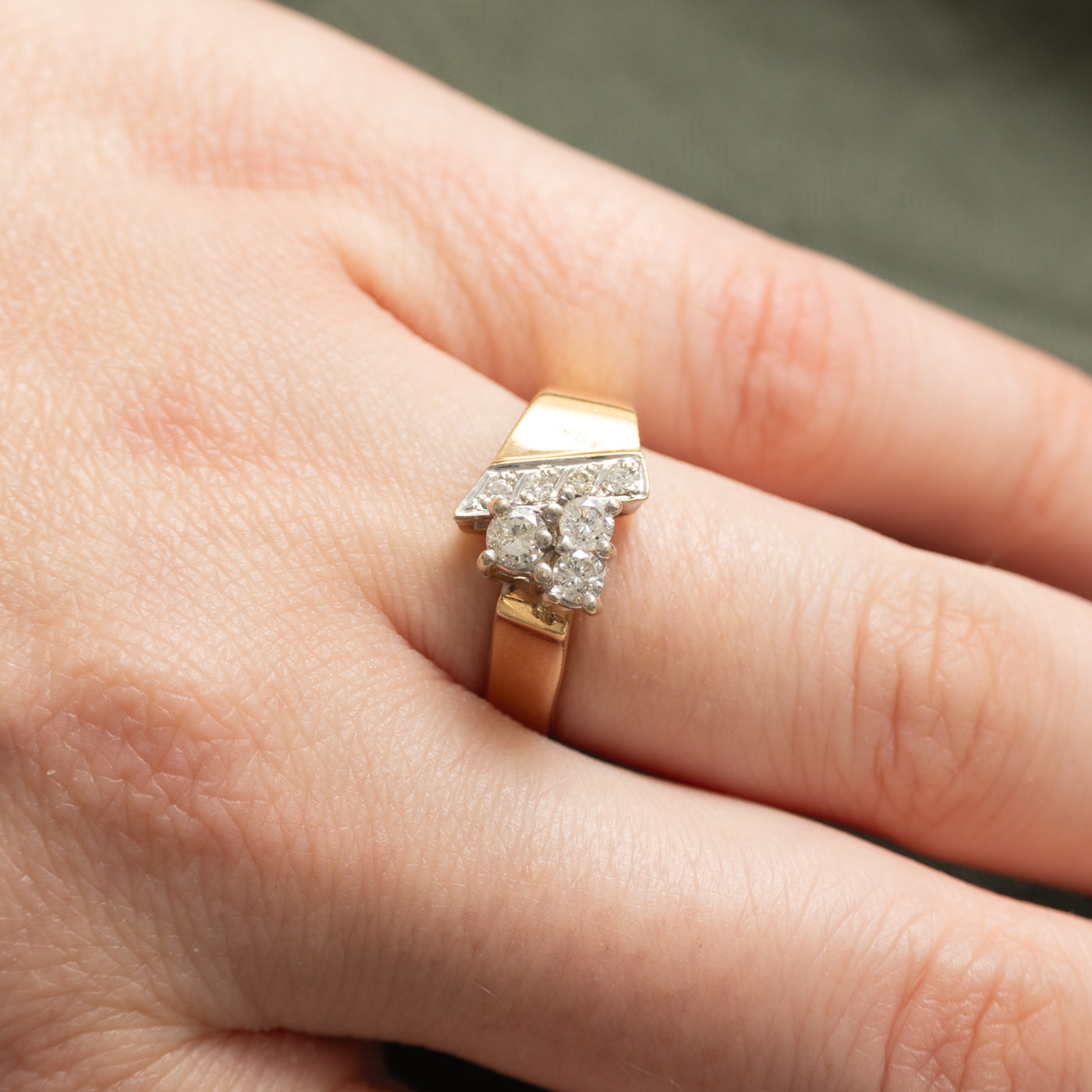 Bague géométrique sertie de diamants en grappe 14 carats | 0,35 ct au total | Taille 6,5