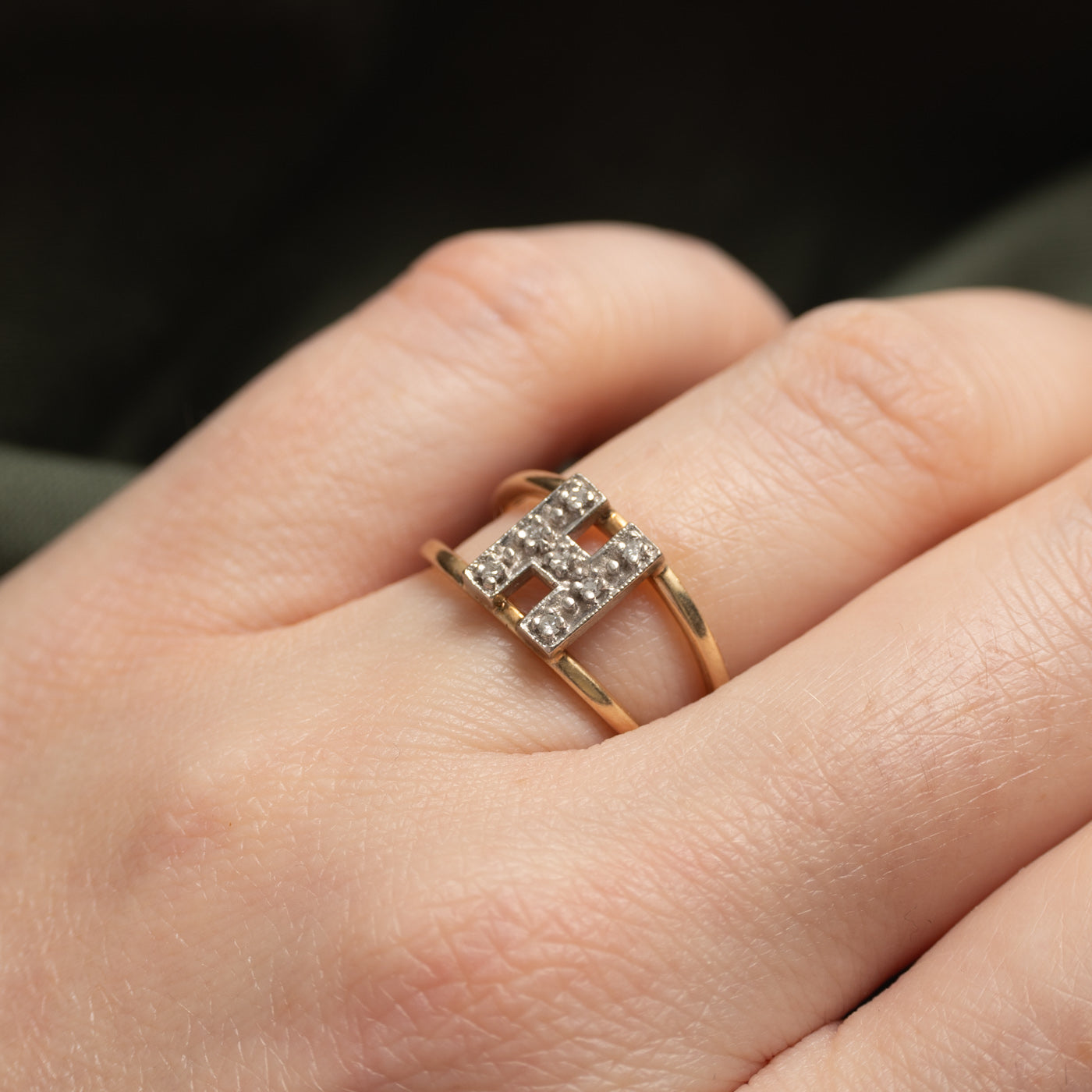 10k Diamond "H" Initial Openwork Ring | SZ 6.75