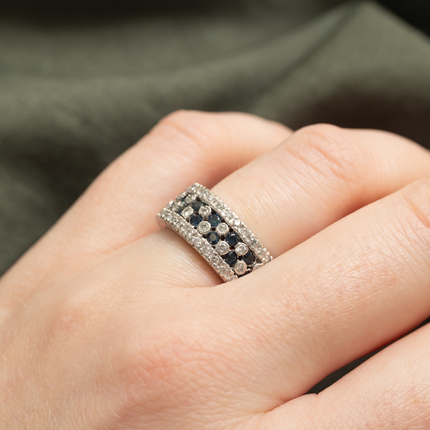 14k Sapphire & Diamond Multi Row Band | 1.00ctw, 0.75ctw | SZ 5.5