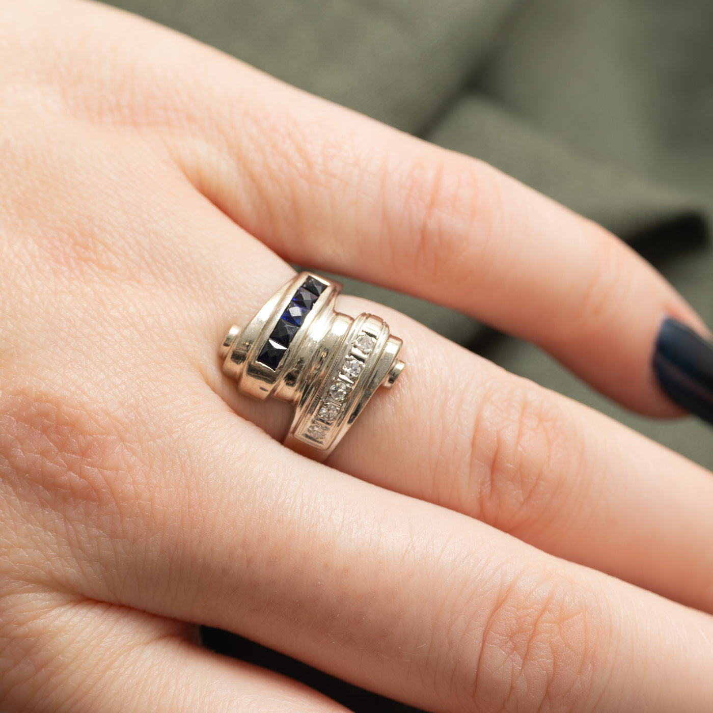 14K French Cut Sapphire & Diamond Bypass Ring | 0.25ctw, 0.10ctw | SZ 5.5
