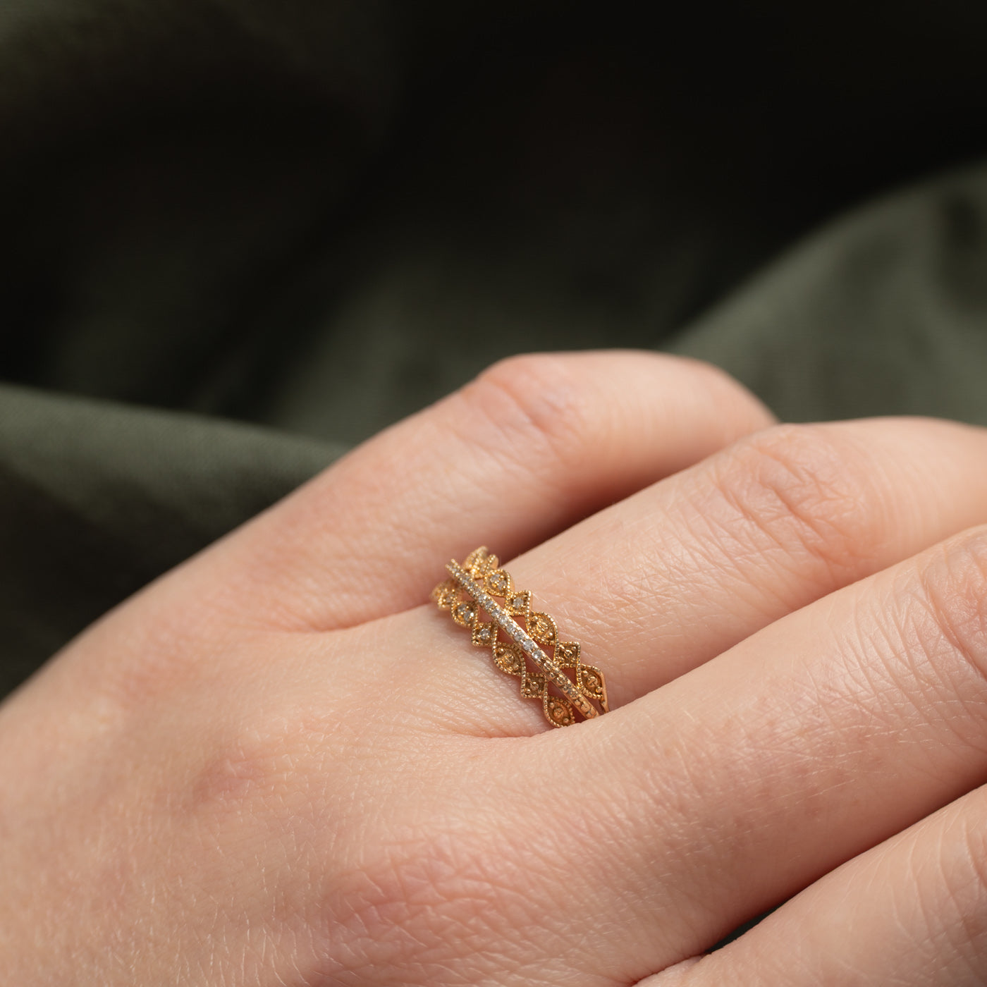 10k Multi Row Diamond Milgrain Geometric Ring | SZ 7.75