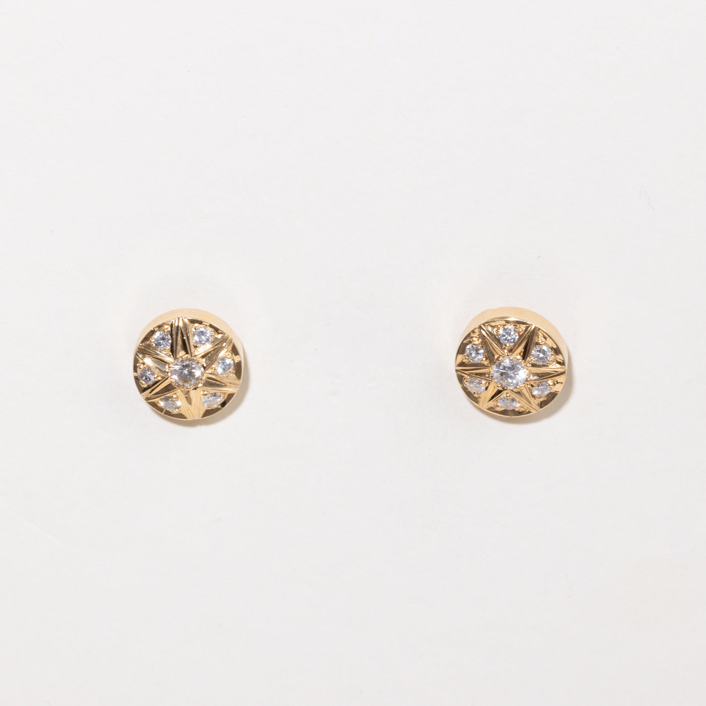 18k Diamond Star Circle Stud Earrings | 1.05ctw