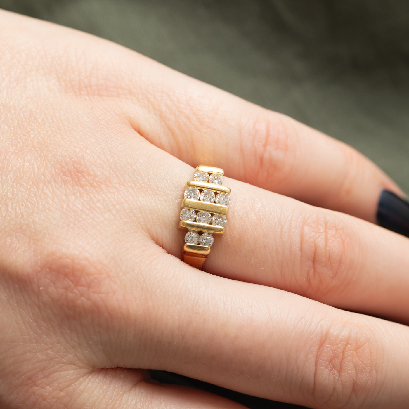 Bague en or 18 carats sertie de diamants à plusieurs colonnes | 0,50 ct au total | Taille 6,5