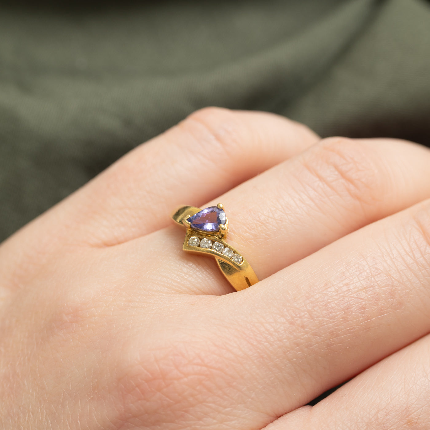 18k Pear Cut Tanzanite & Diamond Bypass Ring | 0.36ct, 0.10ctw | SZ 6.75