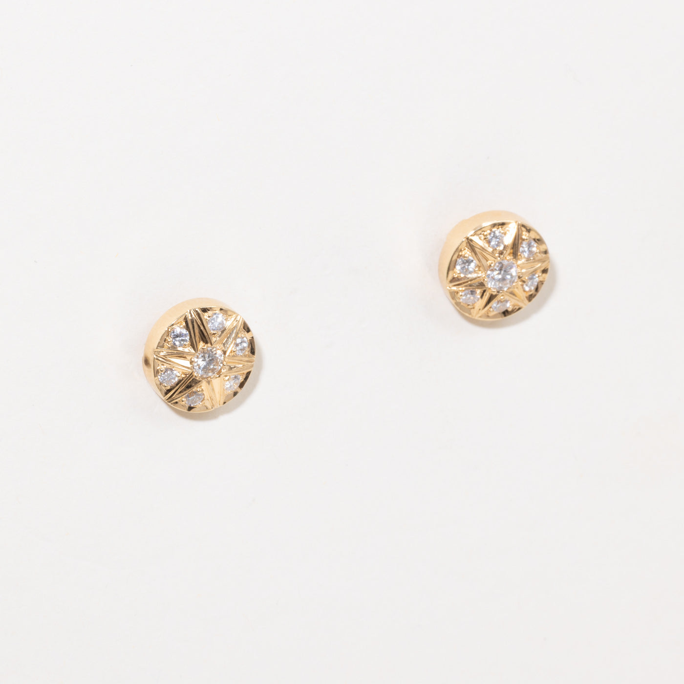 18k Diamond Star Circle Stud Earrings | 1.05ctw