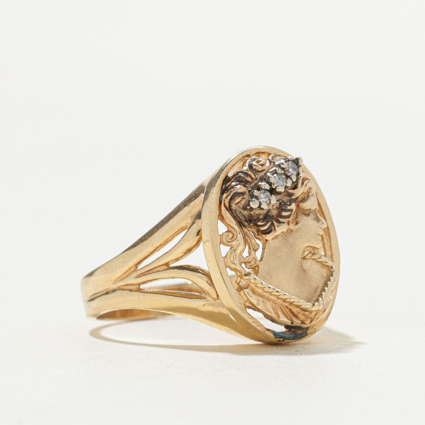 10k Diamond Portrait Cameo Ring | SZ 8.5