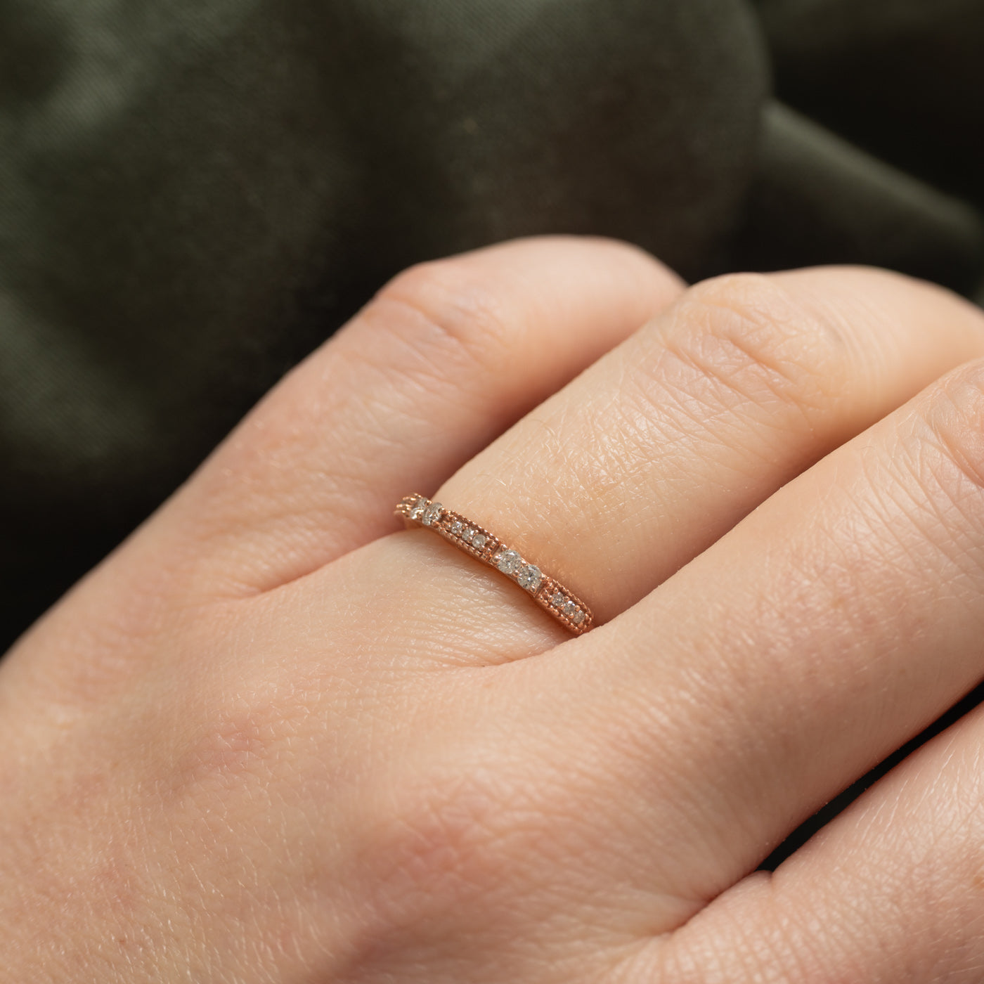 10K Rose Gold Diamond Milgrain Band | SZ 5.0