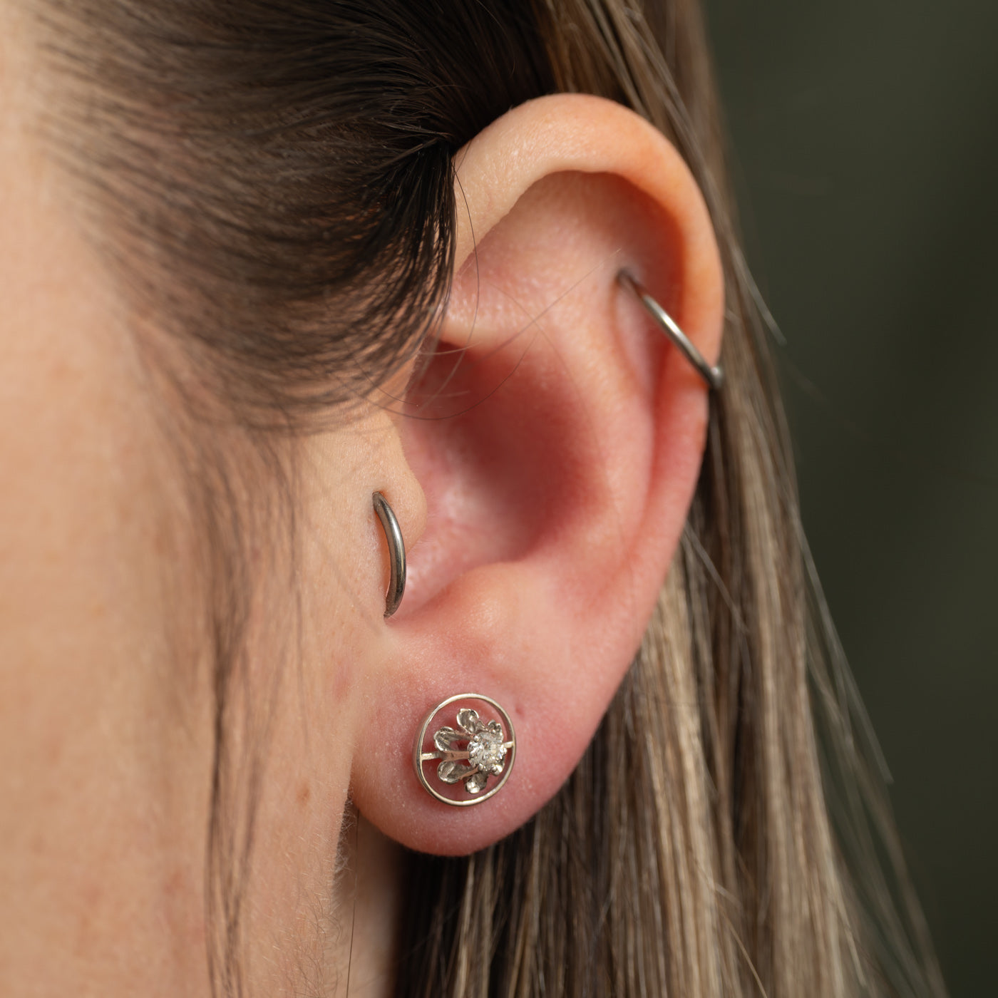 14k Illusion Set Diamond Circle Framed Stud Earrings | 0.20ctw