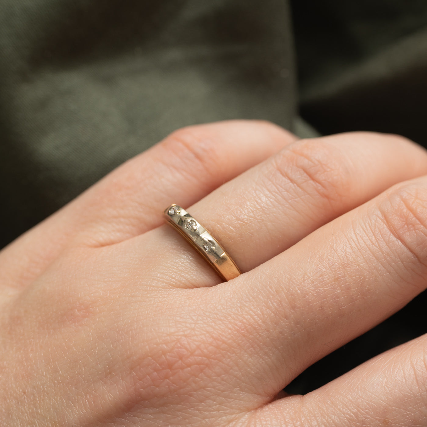 'Courtship' 14K Two Tone Gold Diamond Textured Band | SZ 7.0