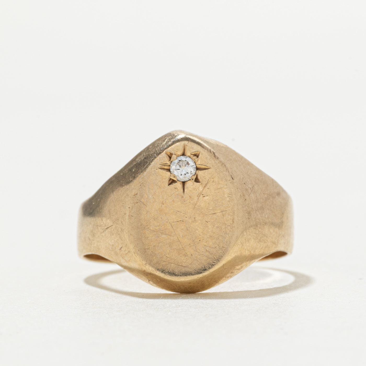 10k Star Set Diamond Signet Ring | SZ 8