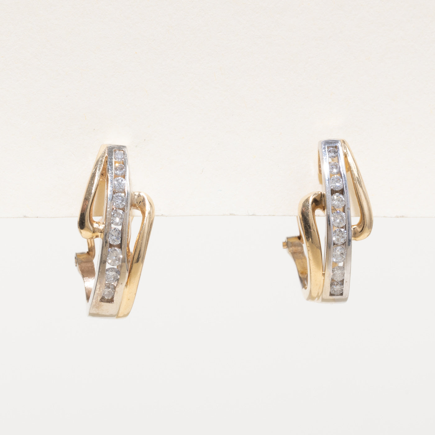 14k Channel Set Diamond Geometric Hoop Earrings | 0.35ctw