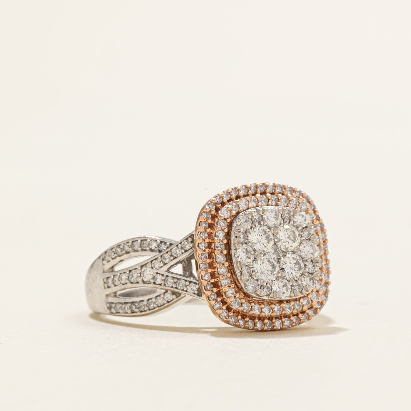 10K Two Tone Diamond Cluster Multi Halo Cocktail Ring | 0.55ctw | SZ 7.5