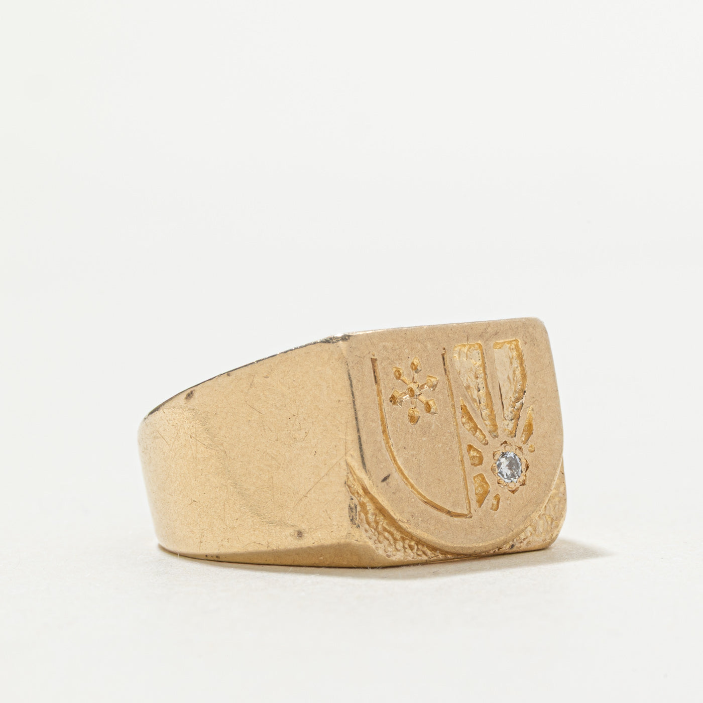 10k Diamond Engraved Signet Ring | SZ 9