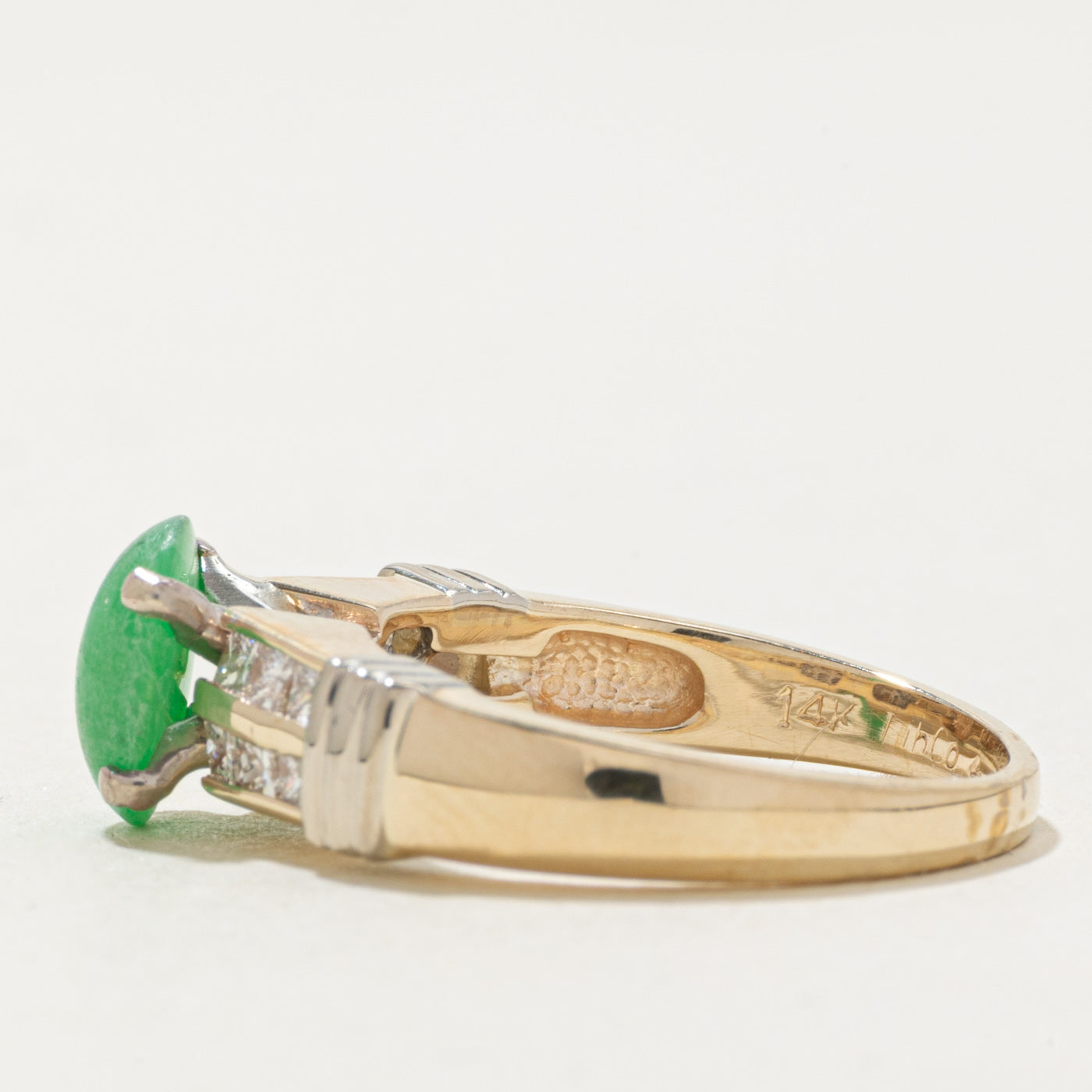 14k Jadeite & Diamond Accented Ring | 1.20ct, 0.39ctw | SZ 6.75