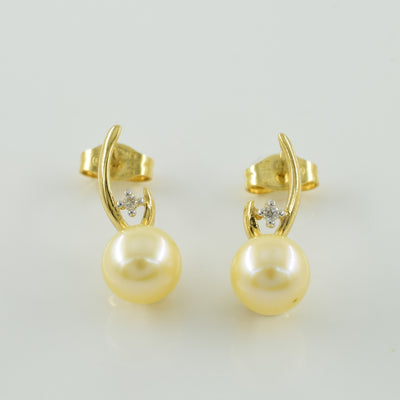 Pearl & Diamond Stud Earrings | 4.40ctw, 0.02ctw |
