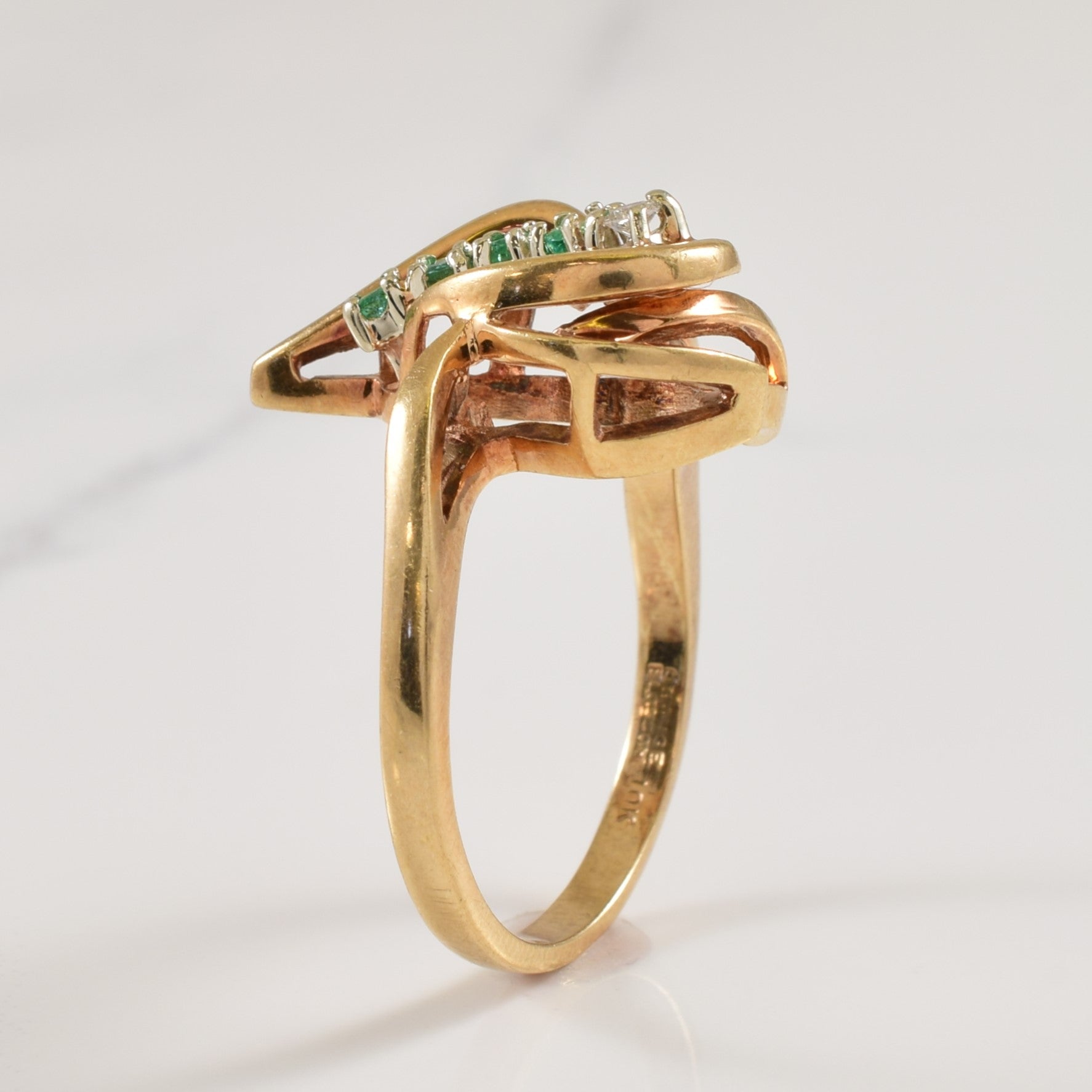 Emerald & Diamond Bypass Ring | 0.08ctw, 0.02ctw | SZ 7 |