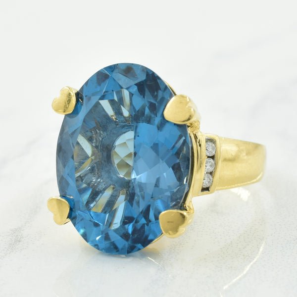 London Blue Topaz & Diamond Ring | 16.00ct, 0.12ctw | SZ 9 |