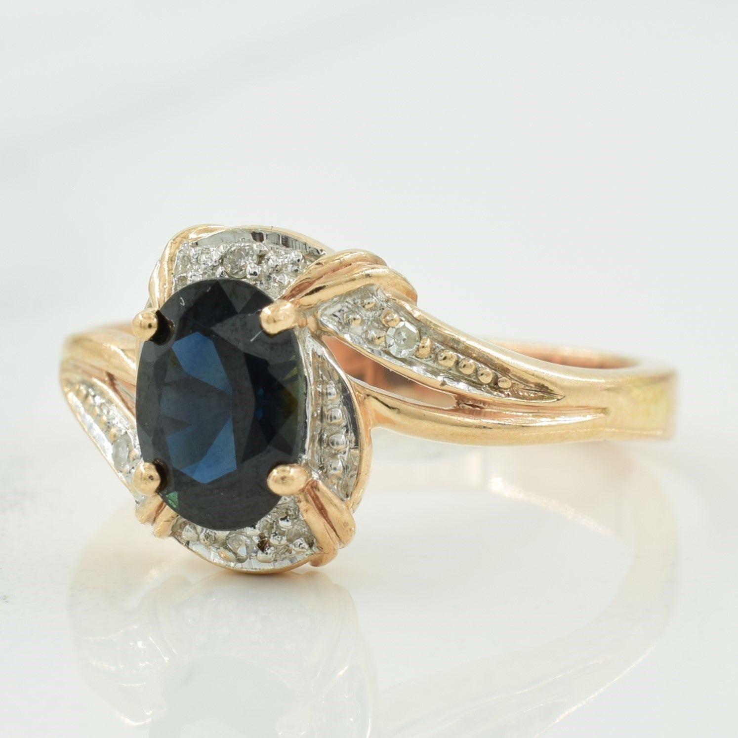 Blue Sapphire & Diamond Bypass Ring | 1.00ct, 0.02ctw | SZ 5.5 |