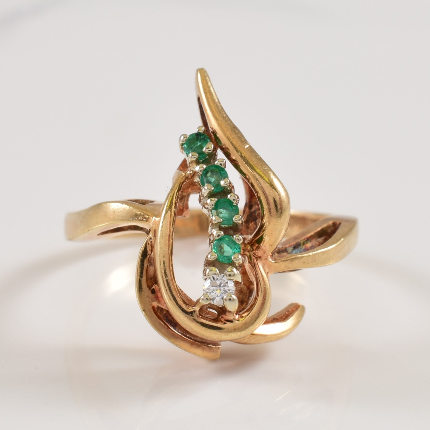 Emerald & Diamond Bypass Ring | 0.08ctw, 0.02ctw | SZ 7 |