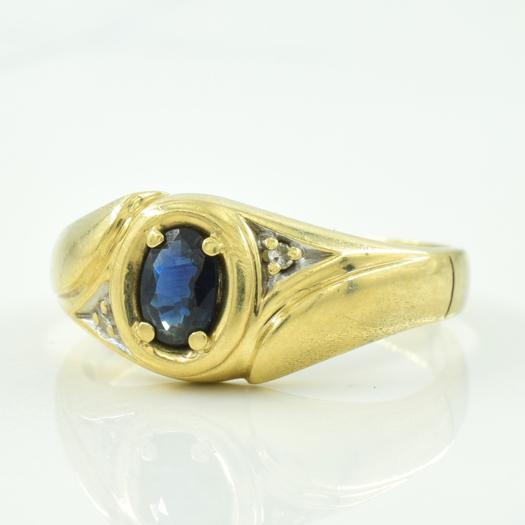 Bague saphir bleu et diamants | 0,30 ct, 0,02 ct au total | Taille 10,5 | 