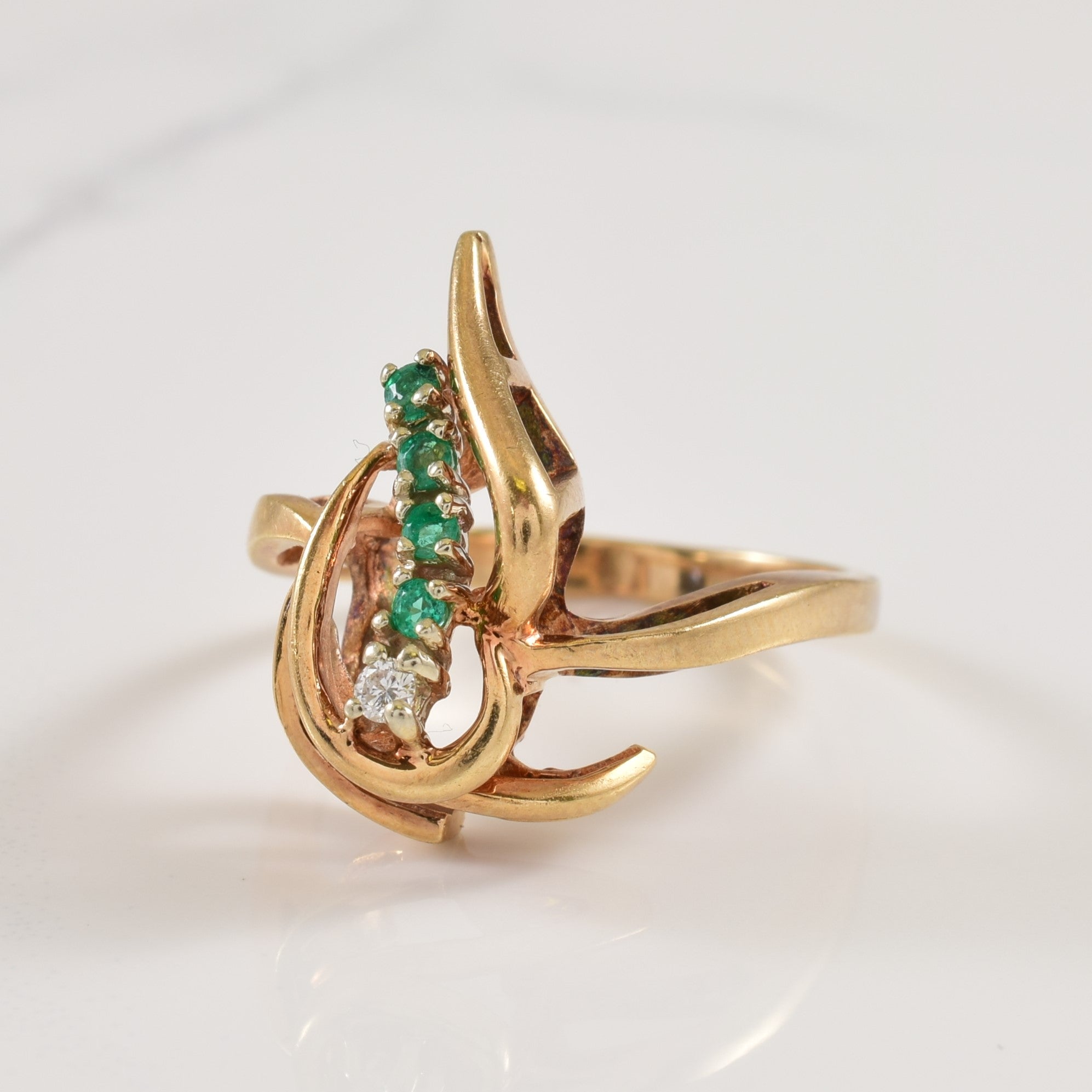Emerald & Diamond Bypass Ring | 0.08ctw, 0.02ctw | SZ 7 |