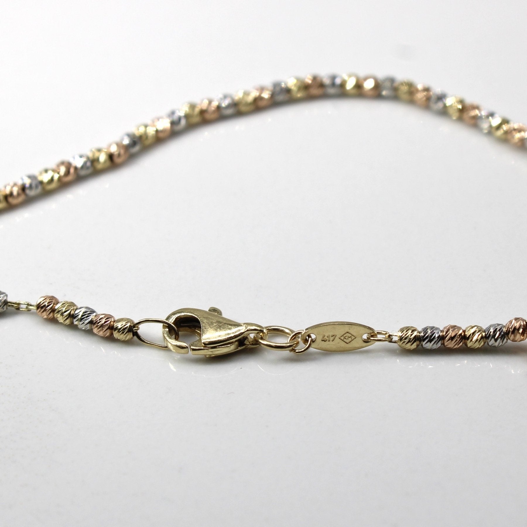 10k Tri Tone Gold Beaded Chain Bracelet | 8
