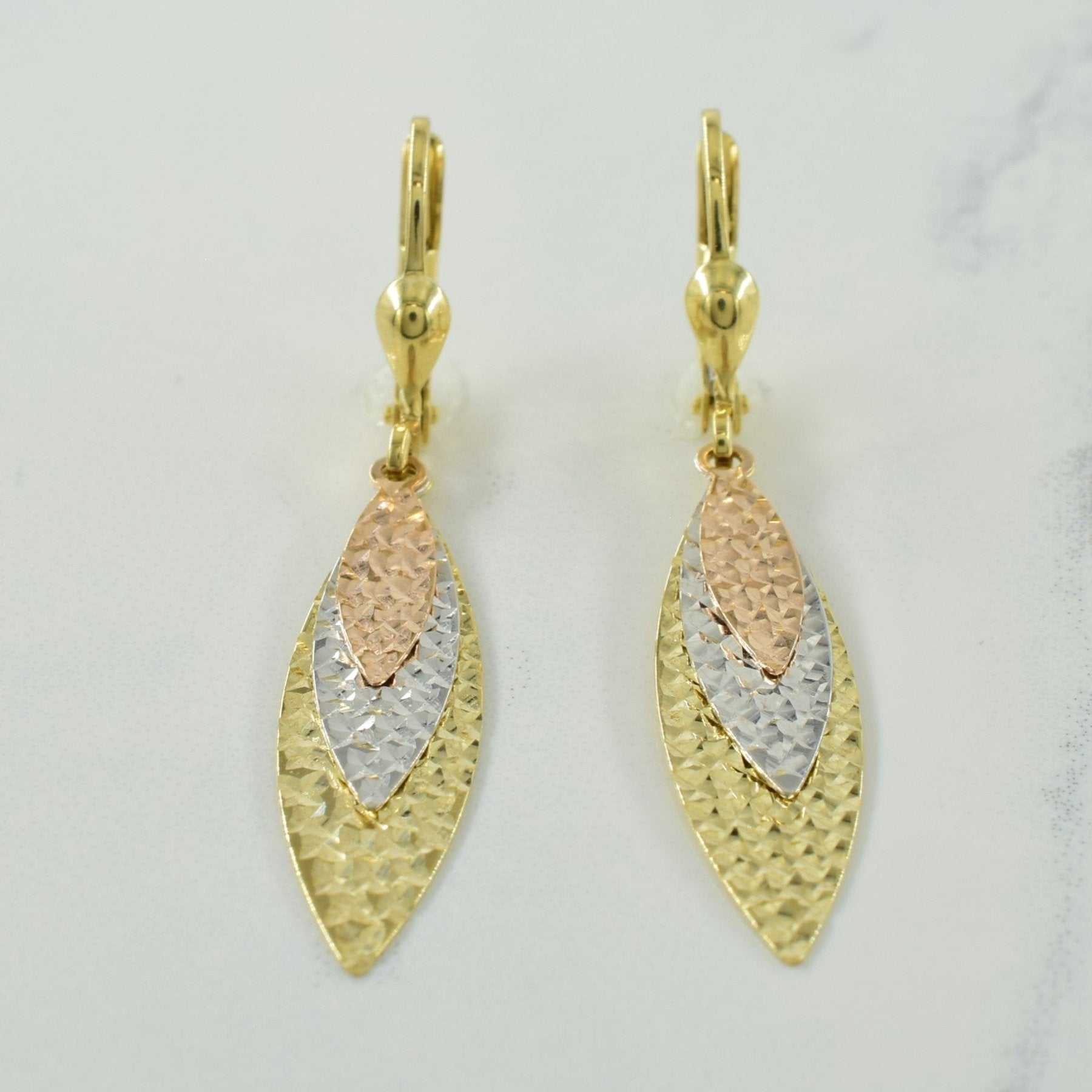10k Tri Tone Gold Drop Earrings | - 100 Ways