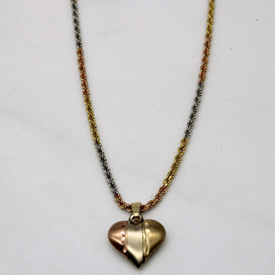 10k Tri Tone Gold Heart Pendant & Necklace | 18